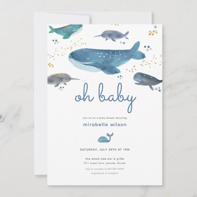Modern Ocean Whale Baby Shower Invitation (Front)
