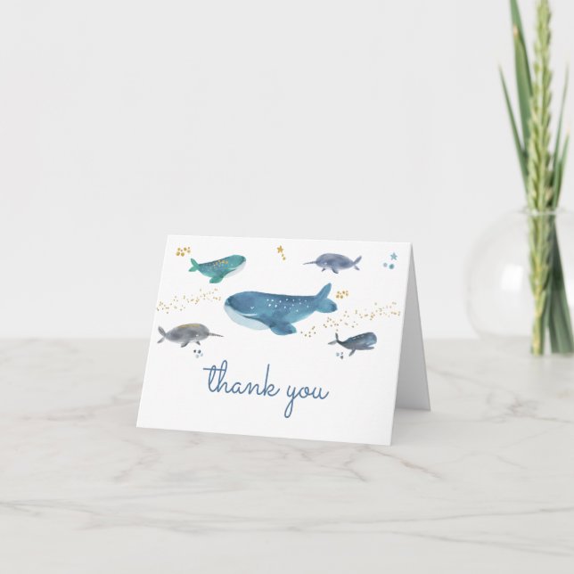 Modern Ocean Whale Baby Shower Thank You Card (Front)