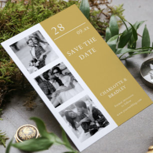 Modern Ochre Gold Four Photo Wedding Collage Save The Date