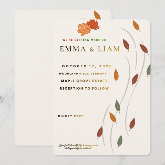 Modern October Wedding Card | Rustic Nature Weddin (Front/Back)
