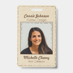 Modern Off-White Stiched Leather Photo Employee ID Badge