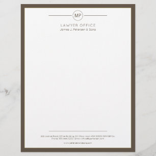 Modern office dark brown white monogram lawyer custom letterhead