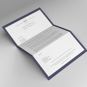Modern office dark navy and white monogram lawyer custom letterhead