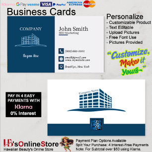 Modern Office Logo Navy SEO Marketing QR Code Business Card
