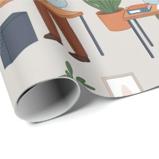 Modern Office Workplace Seamless Pattern Wrapping Paper