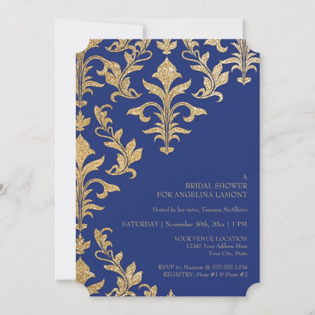 Modern Offset Damask Wedding Invitations Faux Gold (Front)