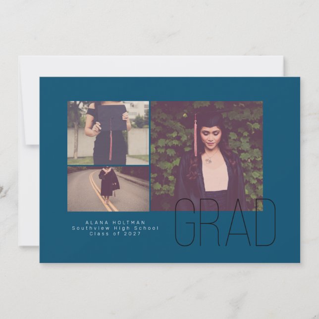 Modern Offset Trio Graduation Announcement (Front)