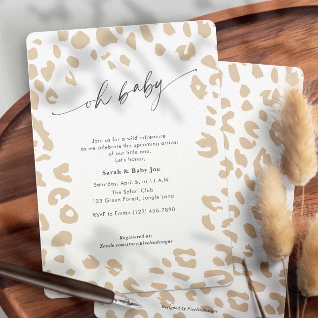 Modern Oh Baby Animal Print Gender Neutral Shower Invitation (Modern organic animal print pattern, gender neutral baby shower invitation.)