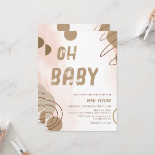 Modern Oh Baby Beige Aesthetic Baby Shower Invitation