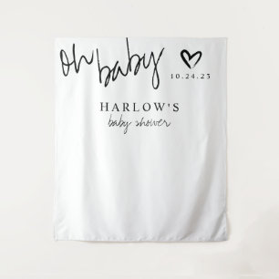 Modern Oh Baby Black and White Baby Shower Banner Tapestry