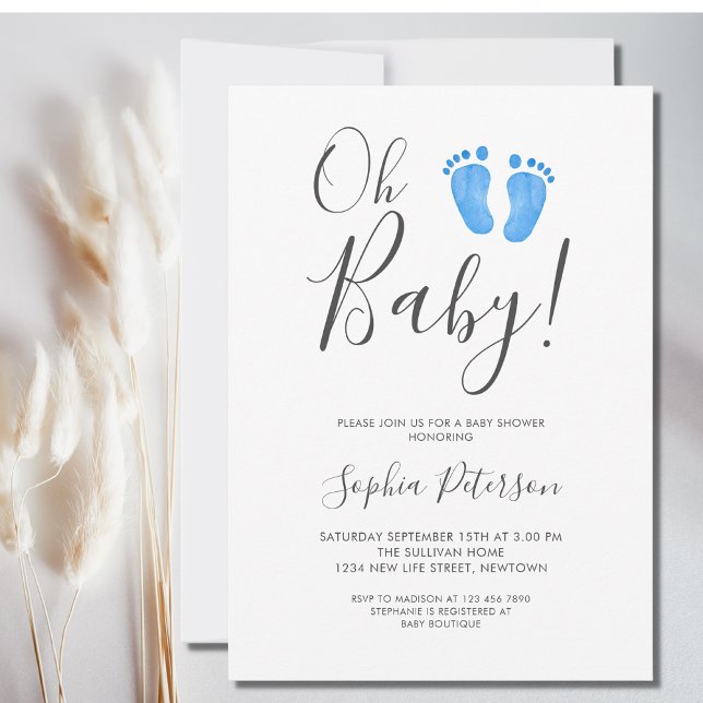 Modern Oh Baby Boy Baby Shower  Invitation (Creator Uploaded)