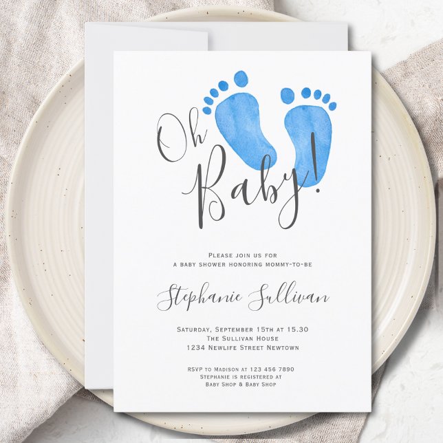 Modern Oh Baby Boy Baby Shower Invitation (Creator Uploaded)