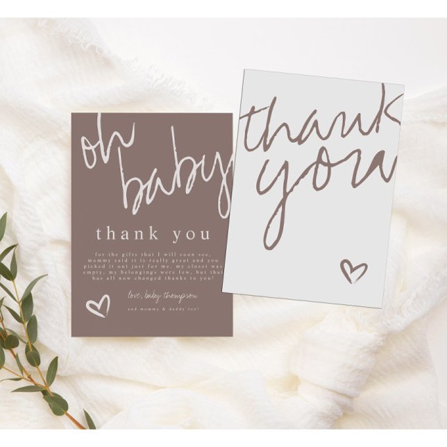 Modern Oh Baby Neutral Baby Shower Thank You Card (Creator Uploaded)