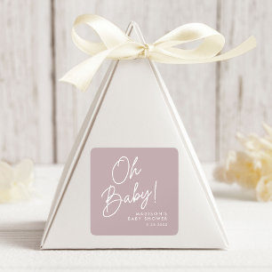 Modern Oh Baby Script Dusty Purple Baby Shower Square Sticker