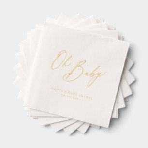 Modern oh baby script minimalist baby show foil napkins