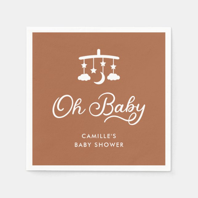Modern Oh Baby Shower Personalised Paper Napkin (Front)