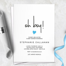 Modern oh boy baby shower invitation | Blue heart