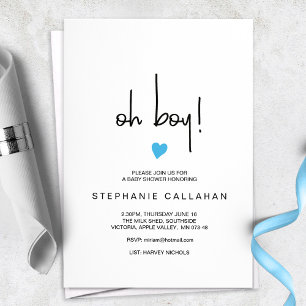 Modern oh boy baby shower invitation Blue heart