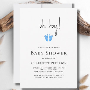 Modern Oh Boy Blue Baby Shower  Invitation