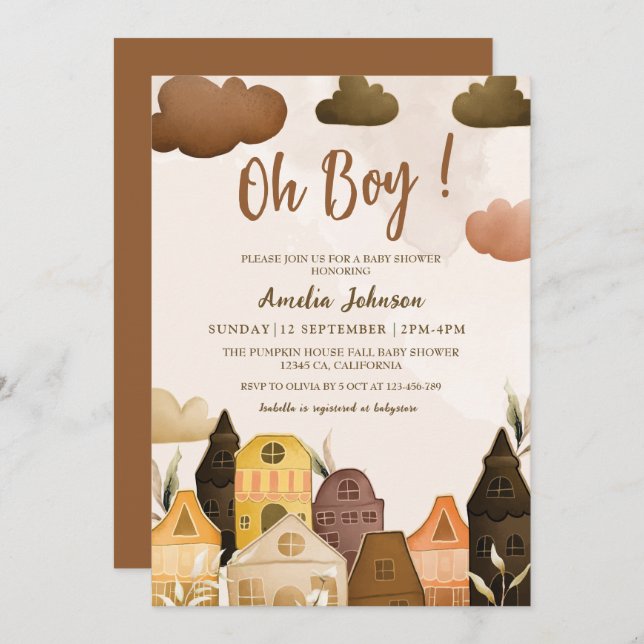 Modern Oh boy brown boho Baby Shower  Invitation (Front/Back)