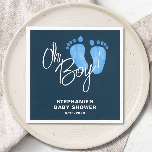 Modern Oh Boy Navy Blue Baby Shower Napkin (Creator Uploaded)