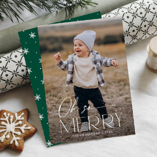 Modern Oh So Merry Green Photo Holiday Card
