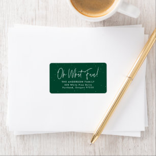 Modern Oh What Fun Script Green Return Address Label