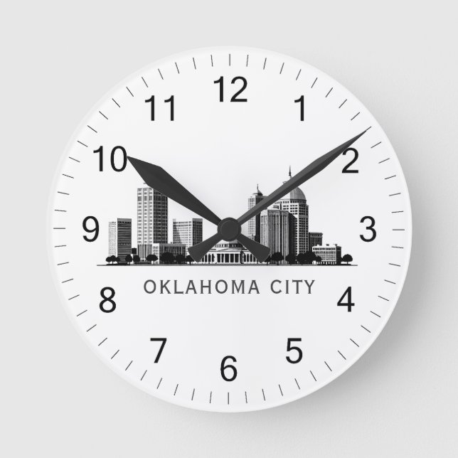 Modern Oklahoma City Stylised Skyline Round Clock (Front)