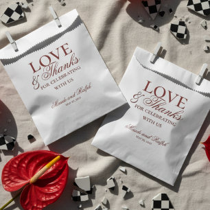 Modern Old Money Bold Red Love and Thanks Wedding  Favour Bags