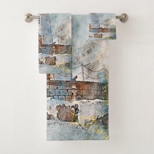 Modern old nautical coastal Lighthouse Bath Towel Set