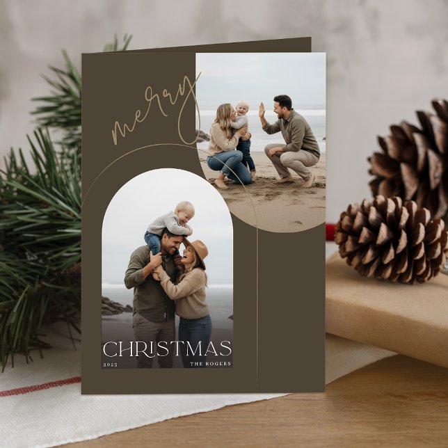 Modern Olive 3 Beach Photo Christms Folded Holiday Card (Creator Uploaded)