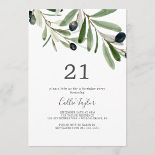 Modern Olive Branch 21st Birthday Party Invitation
