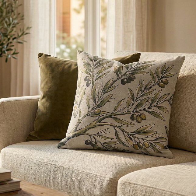 Modern Olive Branch Botanical Sage Green Pattern Cushion (Creator Uploaded)