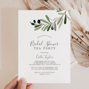 Modern Olive Branch Bridal Shower Tea Party Invitation