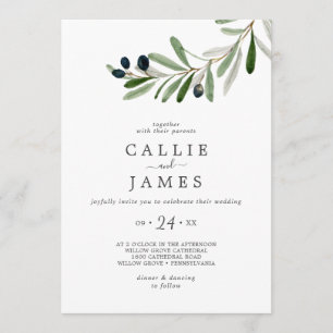 Modern Olive Branch Casual Wedding Invitation