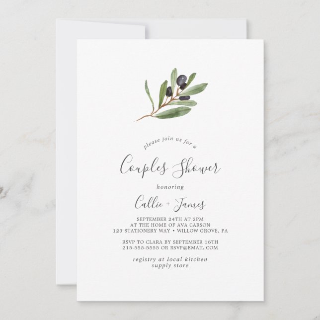 Modern Olive Branch Couples Shower Invitation (Front)