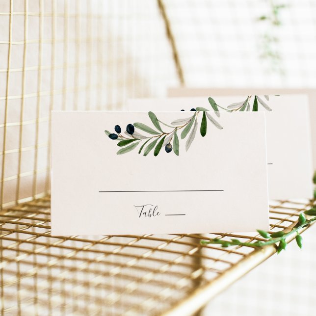 Modern Olive Branch  Flat Wedding Place Card (Creator Uploaded)