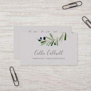 Modern Olive Branch Grey Business Card