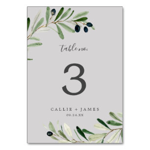 Modern Olive Branch   Grey Table Number