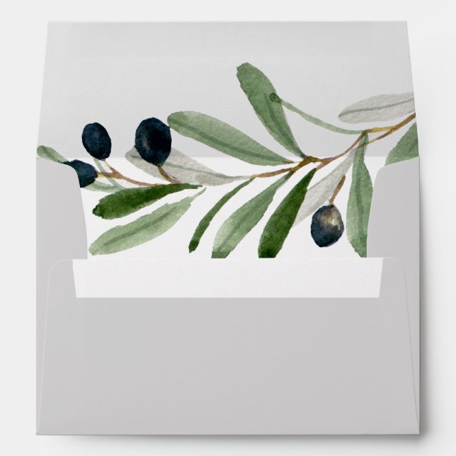Modern Olive Branch | Grey Wedding Invitation Envelope (Back (Bottom))