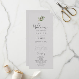 Modern Olive Branch   Grey Wedding Program Programme