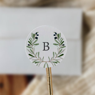 Modern Olive Branch Monogram Wedding Envelope Seal