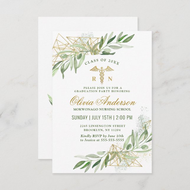 Modern Olive Branch Nursing School Graduation Invitation (Front/Back)