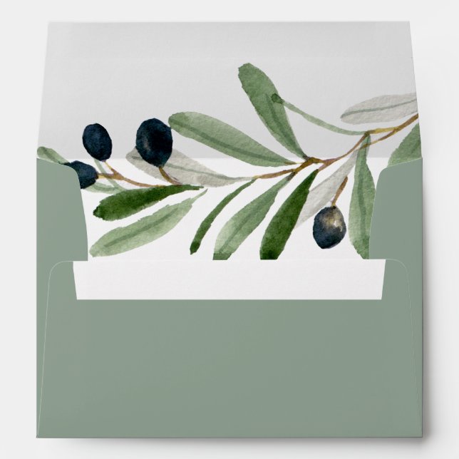 Modern Olive Branch Sage Green Wedding Invitation Envelope (Back (Bottom))