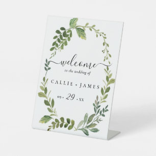 Modern Olive Branch Save Date Pedestal Sign