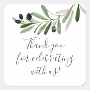 Modern Olive Branch Thank You Square Sticker