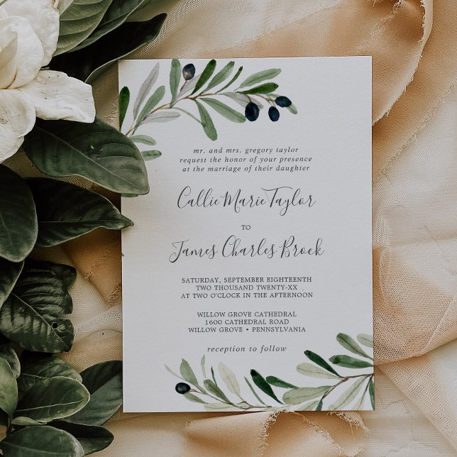 Modern Olive Branch Traditional Wedding Invitation (Creator Uploaded)