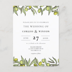 Modern Olive branch wedding invitation Postcard