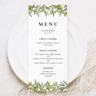Modern Olive branch wedding Menu