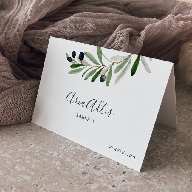 Modern Olive Branch Wedding Menu Option Place Card (Creator Uploaded)